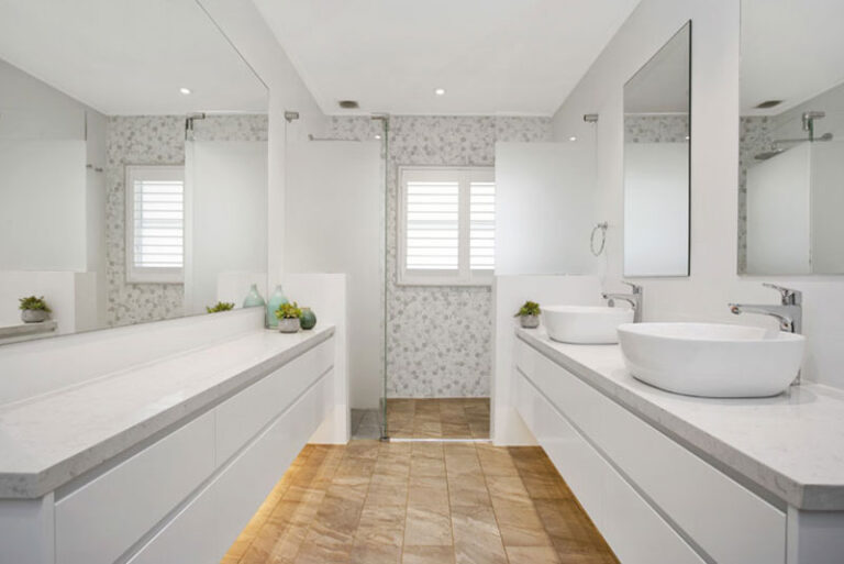 Marble top vanity with dual sinks